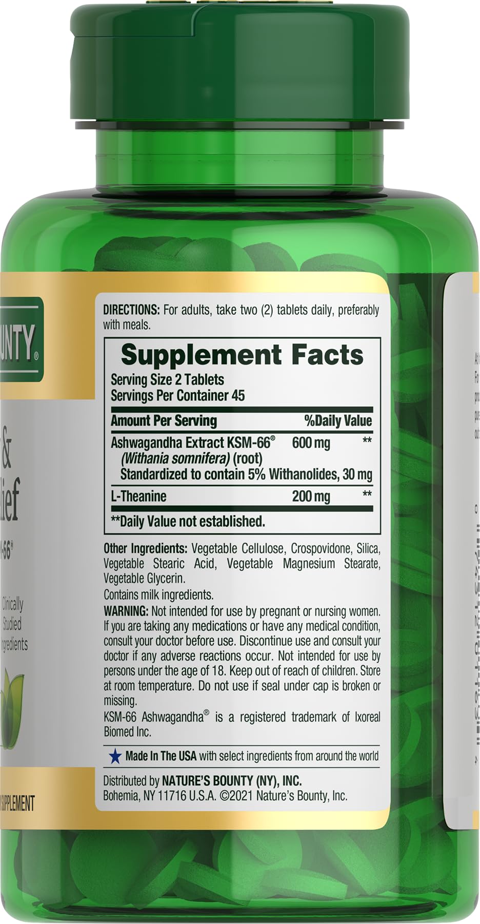 Nature's Bounty Stress Relief Ashwagandha KSM-66 Tablets, 90 Count