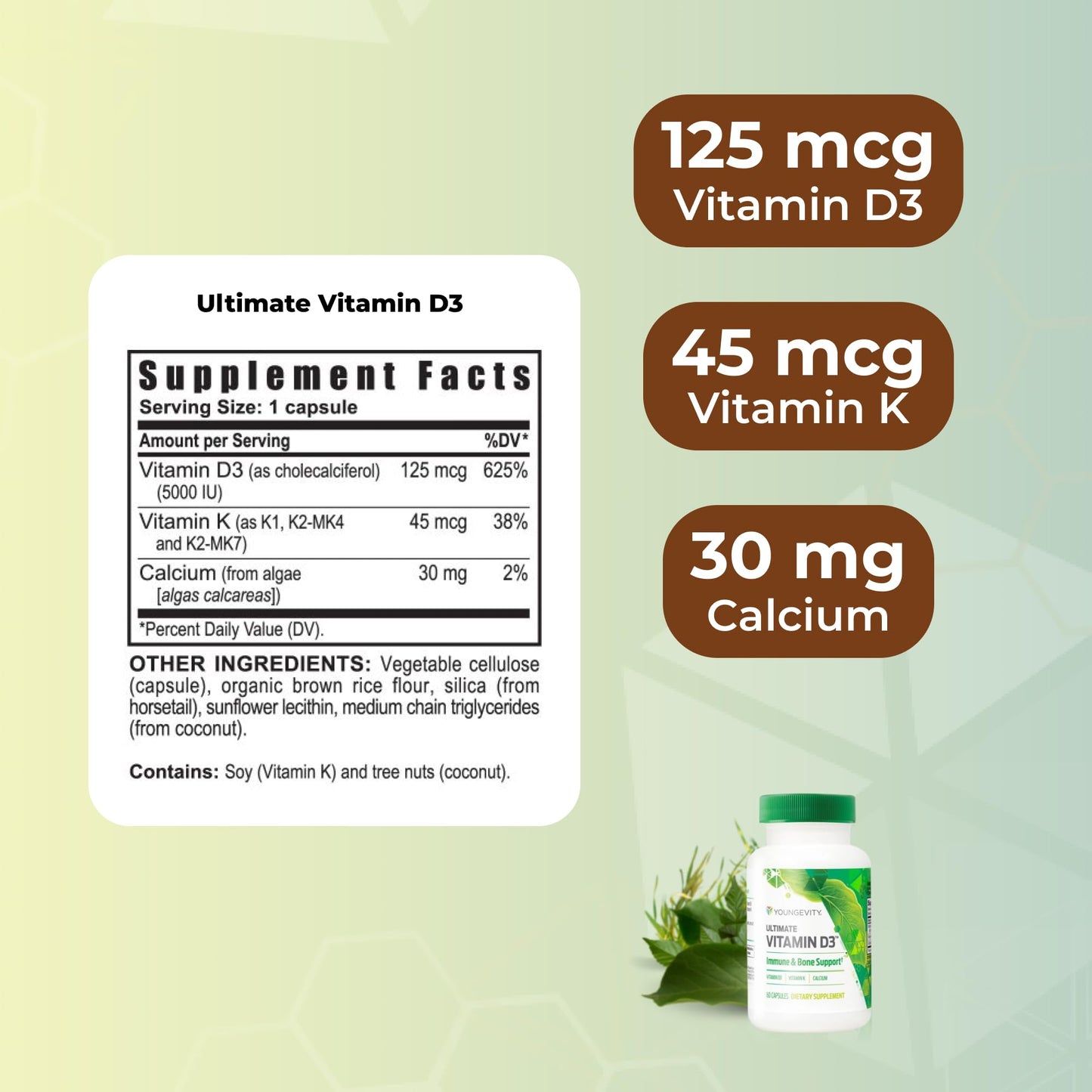 Youngevity Ultimate Vitamin D3 5000 IU with K2 Capsules, 60 Count