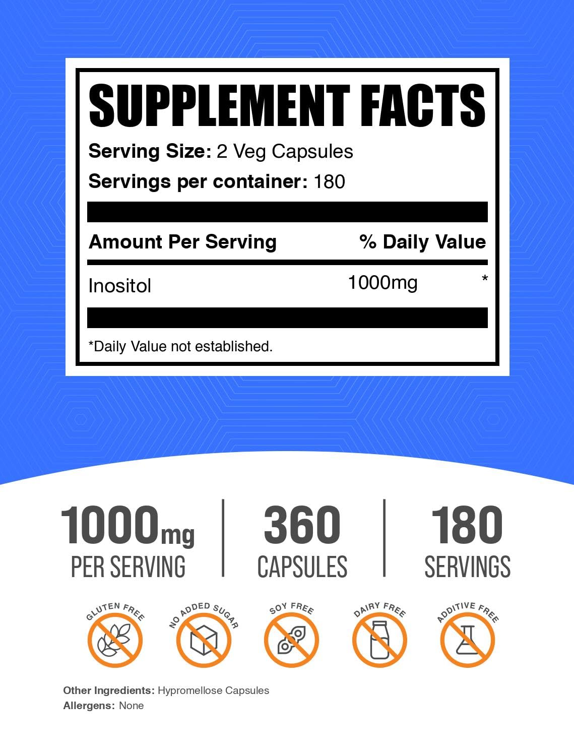 BulkSupplements Inositol Capsule, 360 Count