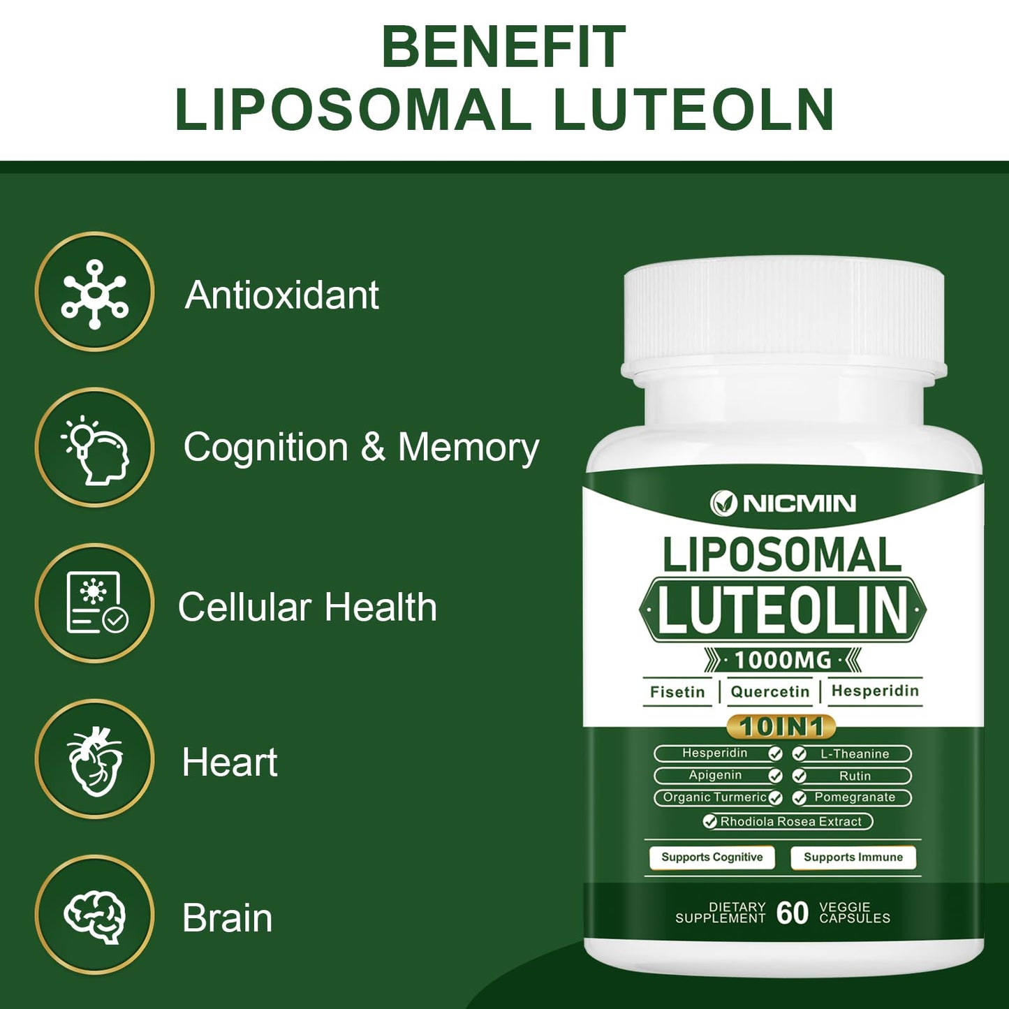 NICMIN Liposomal Luteolin 1000mg Capsule, 180 Capsules
