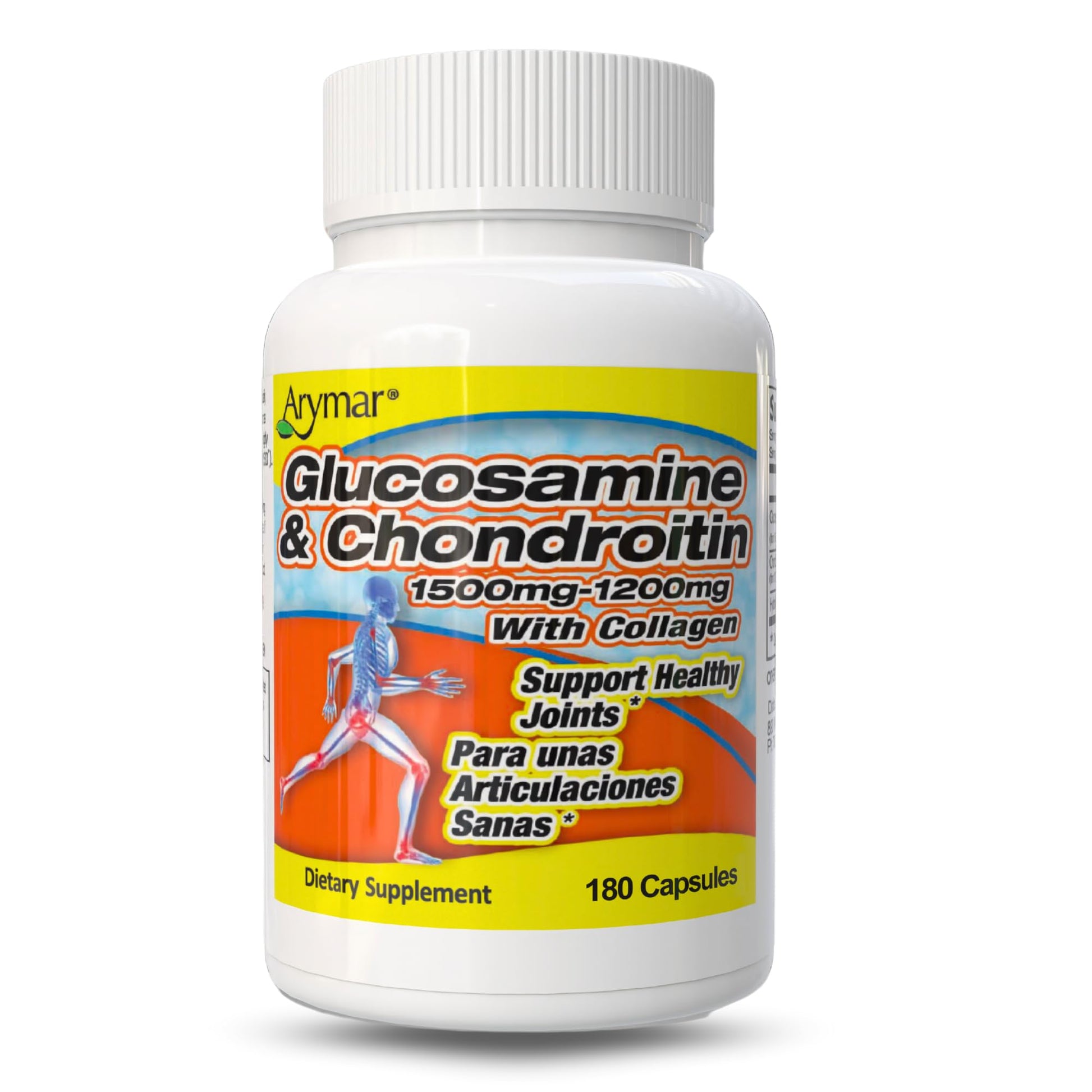 Arymar Glucosamine 1500 mg and Chondroitin 1200 mg with Collagen Joint Health Supplement Capsules, 90 Count