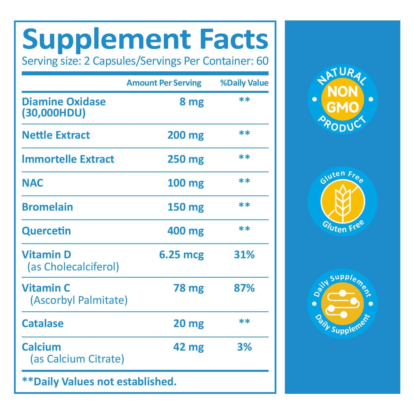 KUAFLY Histamine Blocker – Natural DAO Supplement with Diamine Oxidase & Quercetin, Immortelle, Vitamin C for Gut Health, 60 Capsules