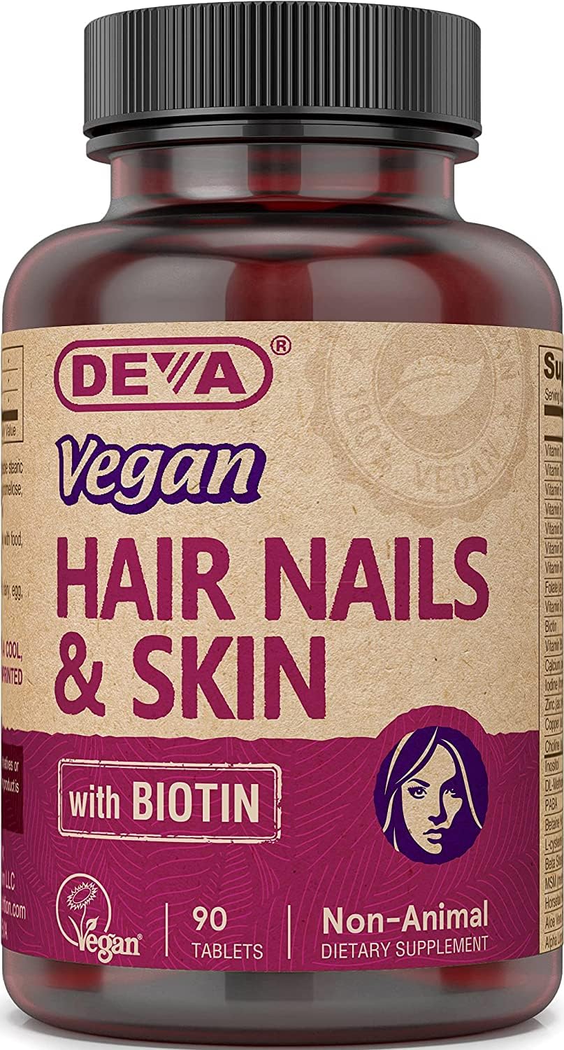 DEVA Vegan Hair, Nails & Skin Vitamins & Minerals with Biotin Tablets, 90