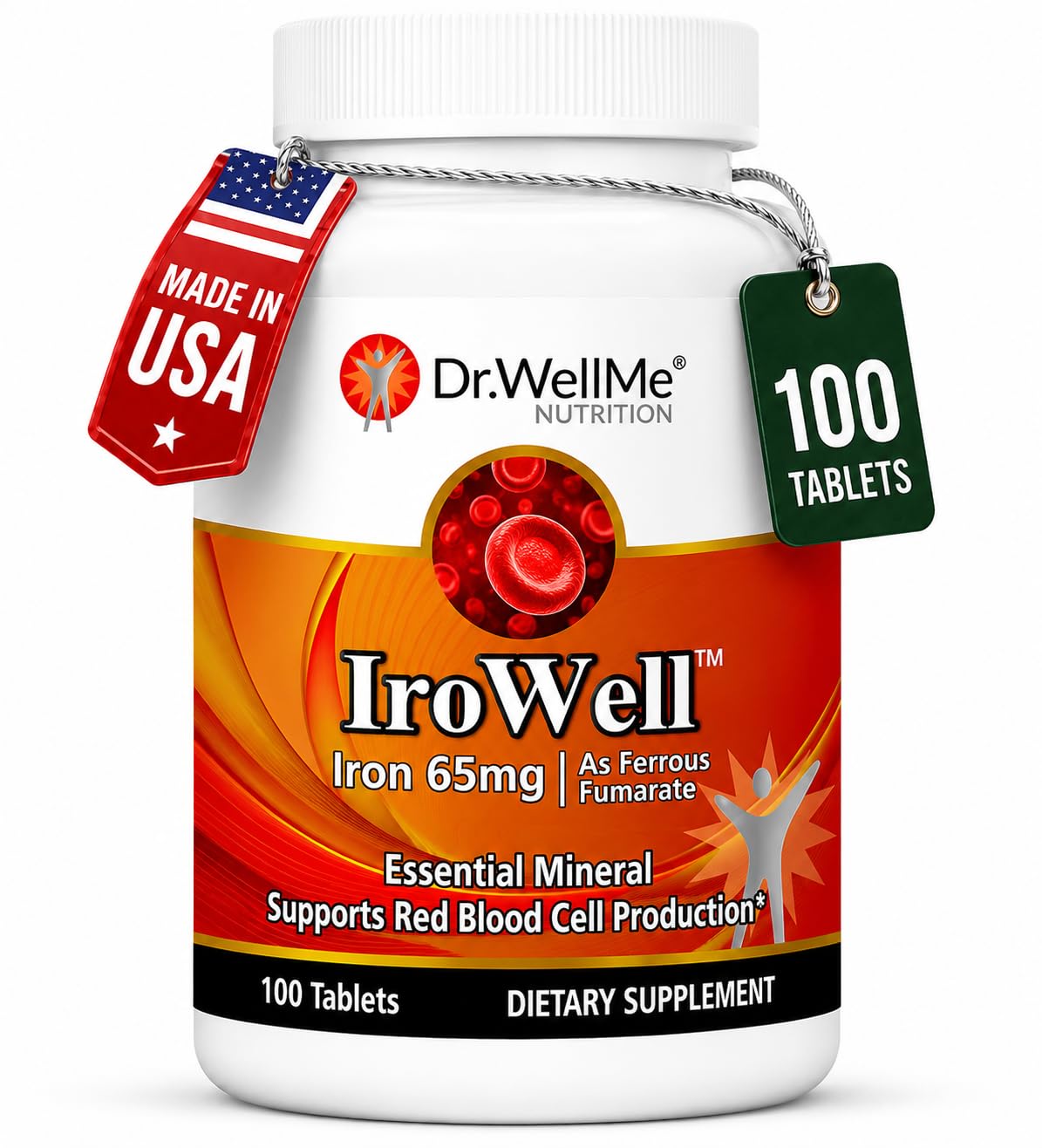 DR WELLME NUTRITION Irowell Iron Tablets 65mg, 100 Tablets