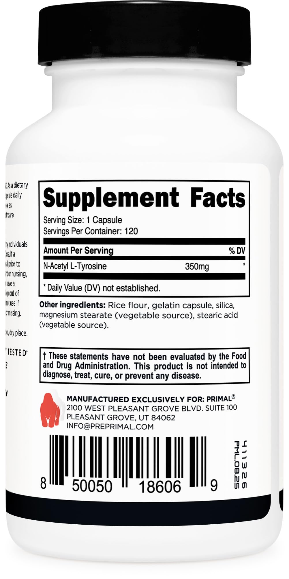 Primal N-Acetyl L-Tyrosine Capsules, 120 Count