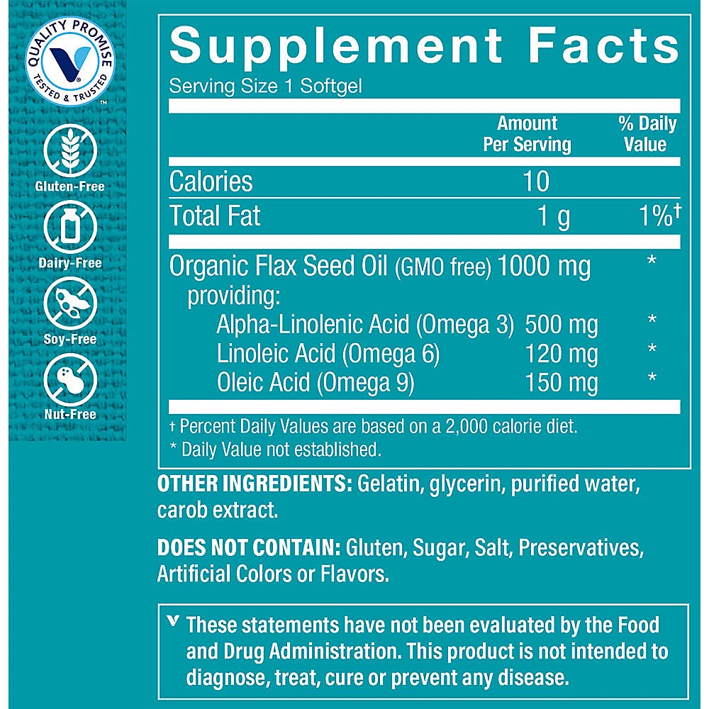 The Vitamin Shoppe Certified Organic Flax Seed Oil Softgels, 240 Count