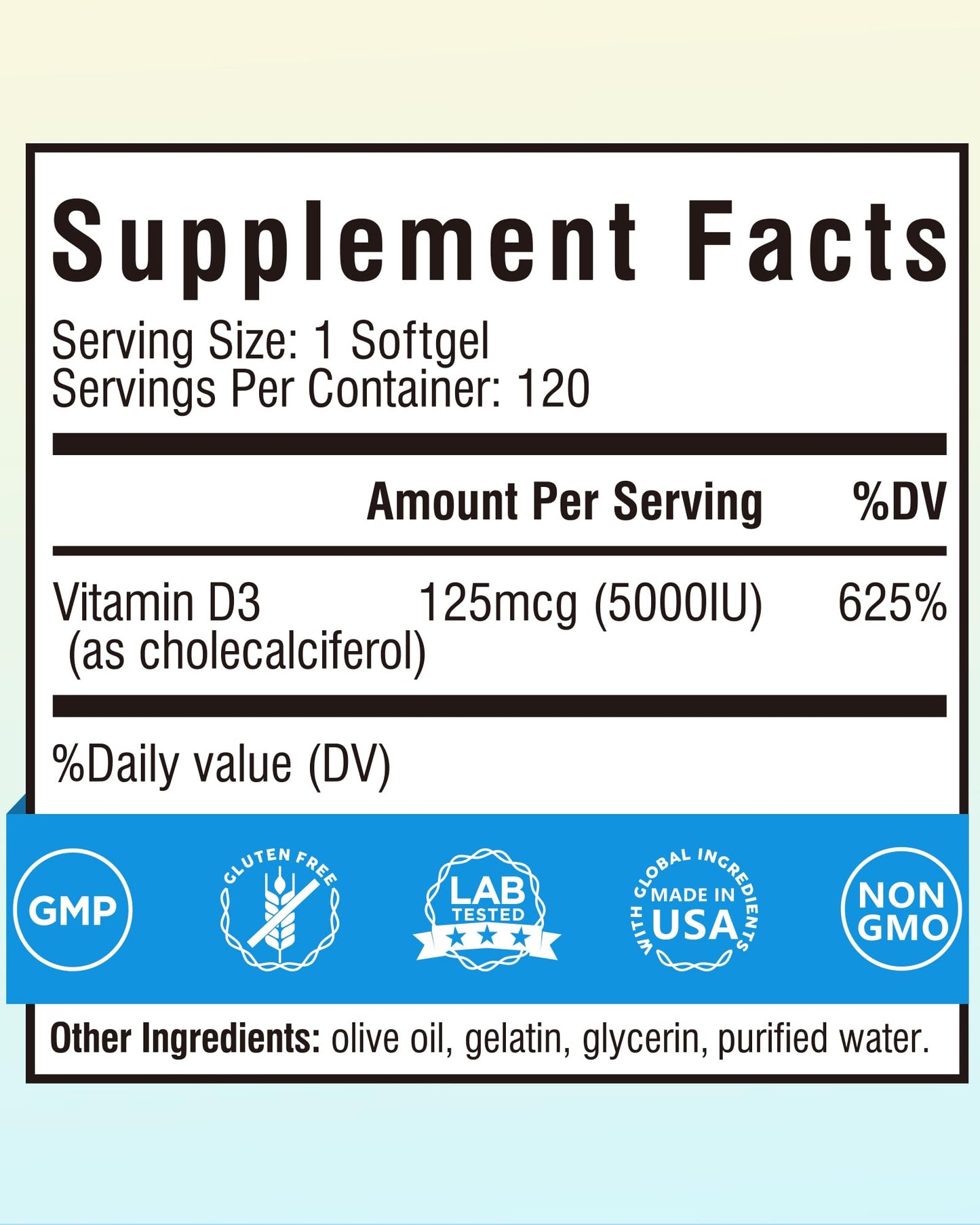 Terranics Vitamin D3 5000IU (125mcg) Capsule, 120 Count