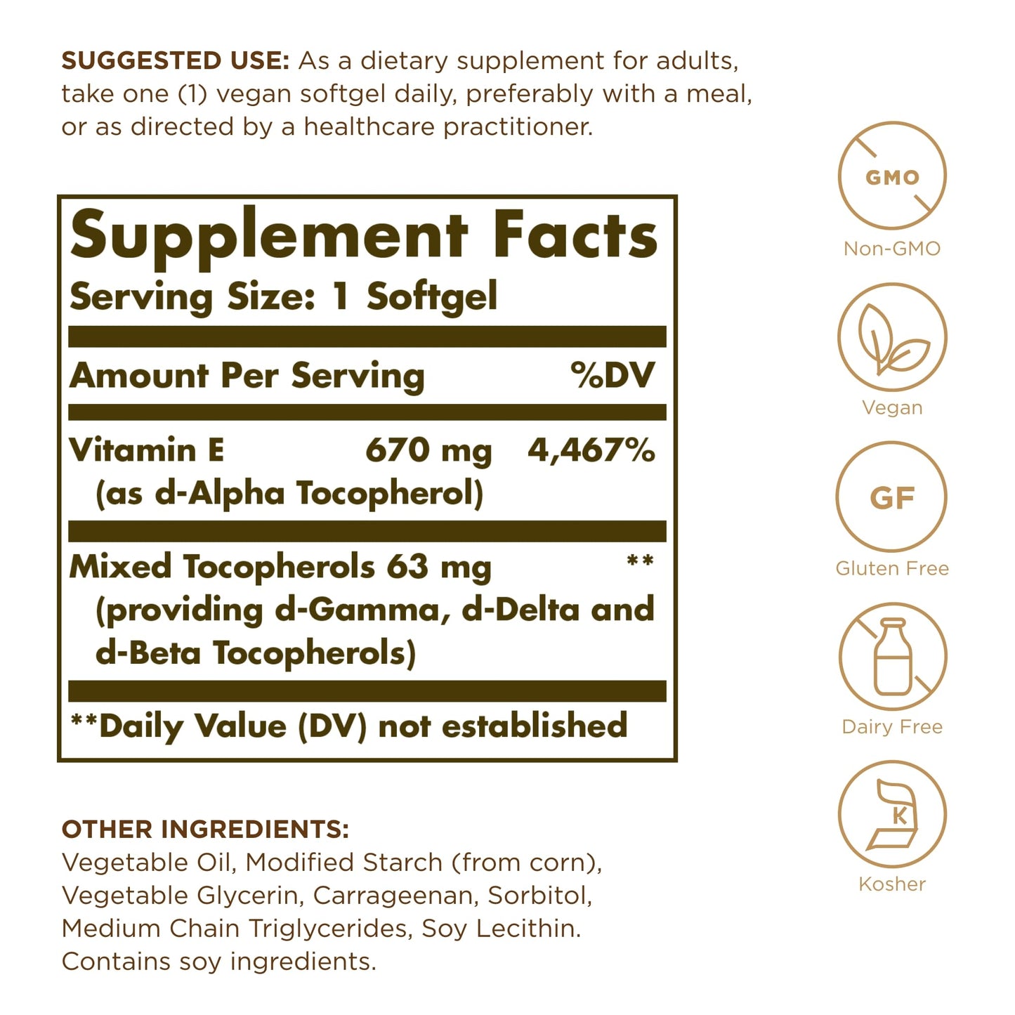 Solgar Vitamin E Softgels 100 Count