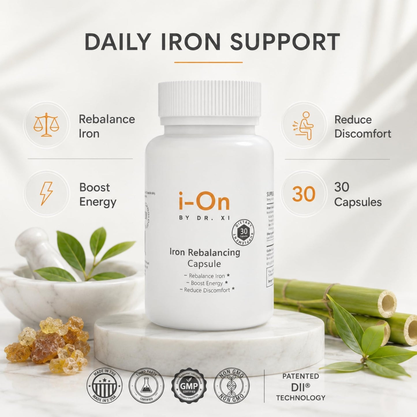 i-On Iron Rebalancing Capsules with ReDaxin, Theracurmin, Camu Camu & Vitamin C – Daily Wellness & Nutritional Support, 30 Capsules