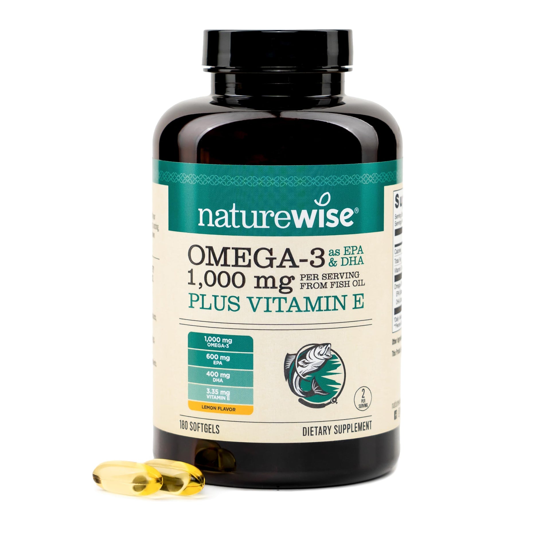 NatureWise Extra-Strength Omega-3 Fish Oil Supplement Softgels 180 Count