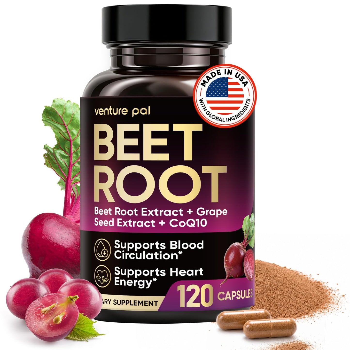 Venture Pal Beet Root Nitric Oxide Capsules, 120 Capsules