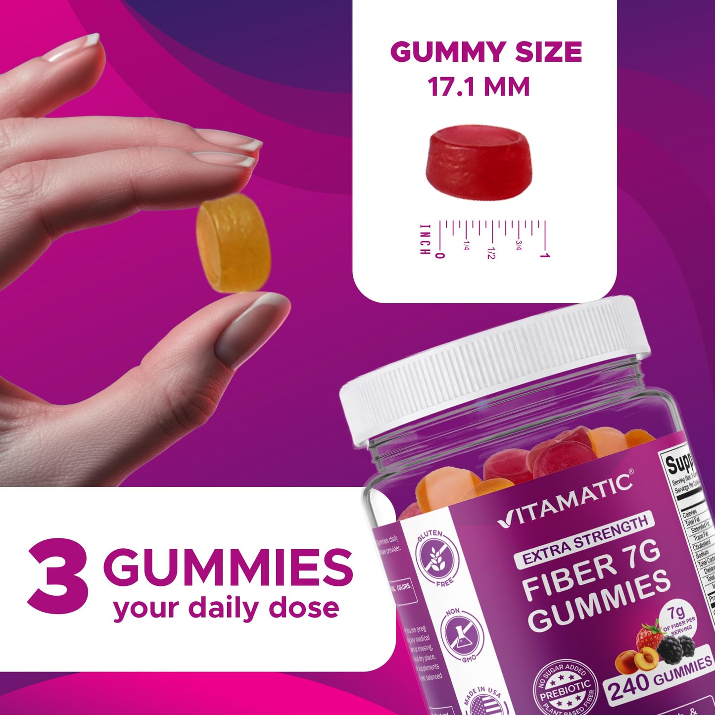 Vitamatic Prebiotic Fiber Gummies Gummy 240 Count
