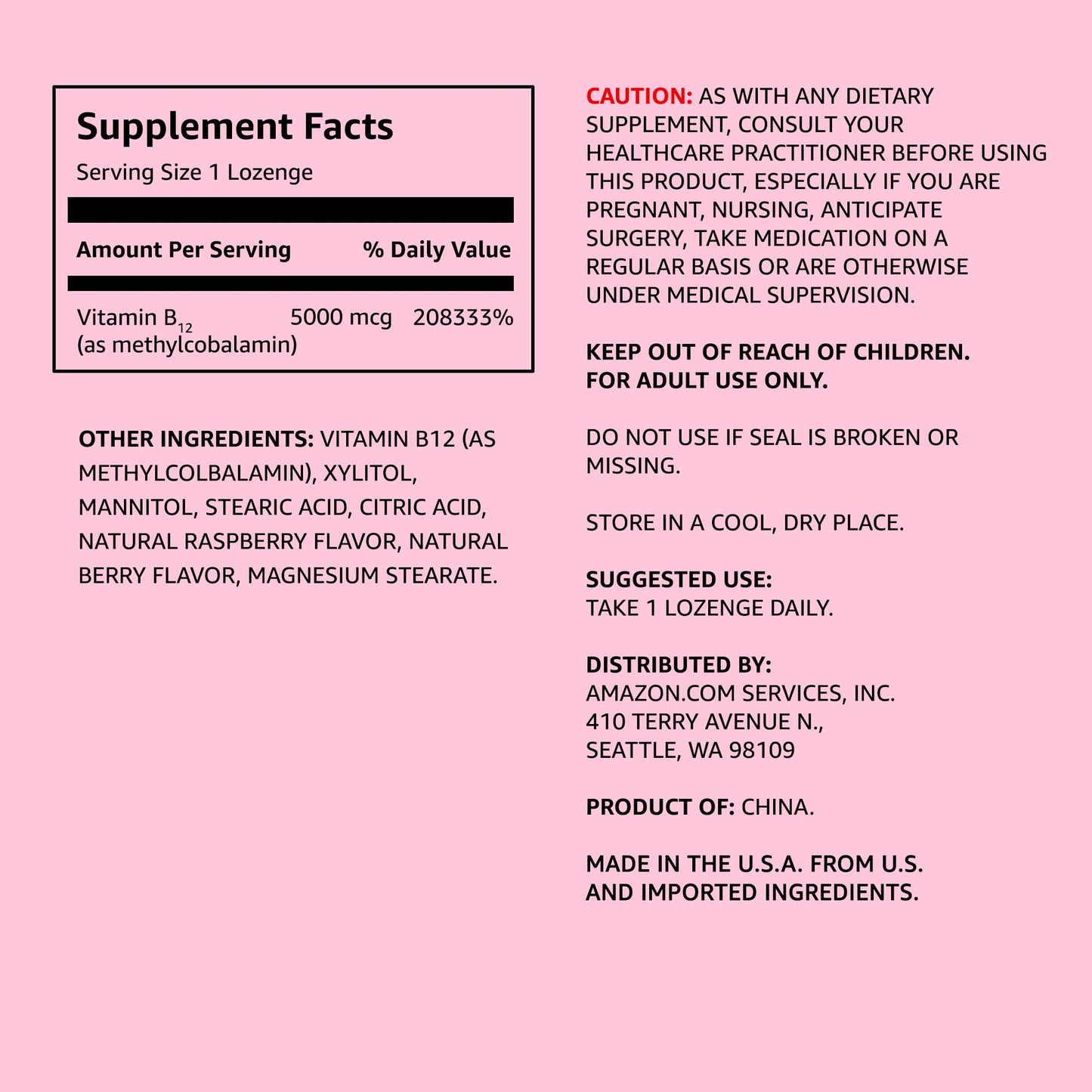 Amazon Elements Vitamin B12 Methylcobalamin 5000 mcg Lozenges 65 Count