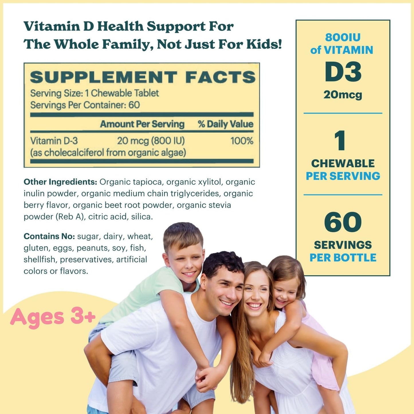 MamaDoc Rx Certified Organic Kids and Teens Whole Food Vitamin D3 800 IU Chewables 60 Count