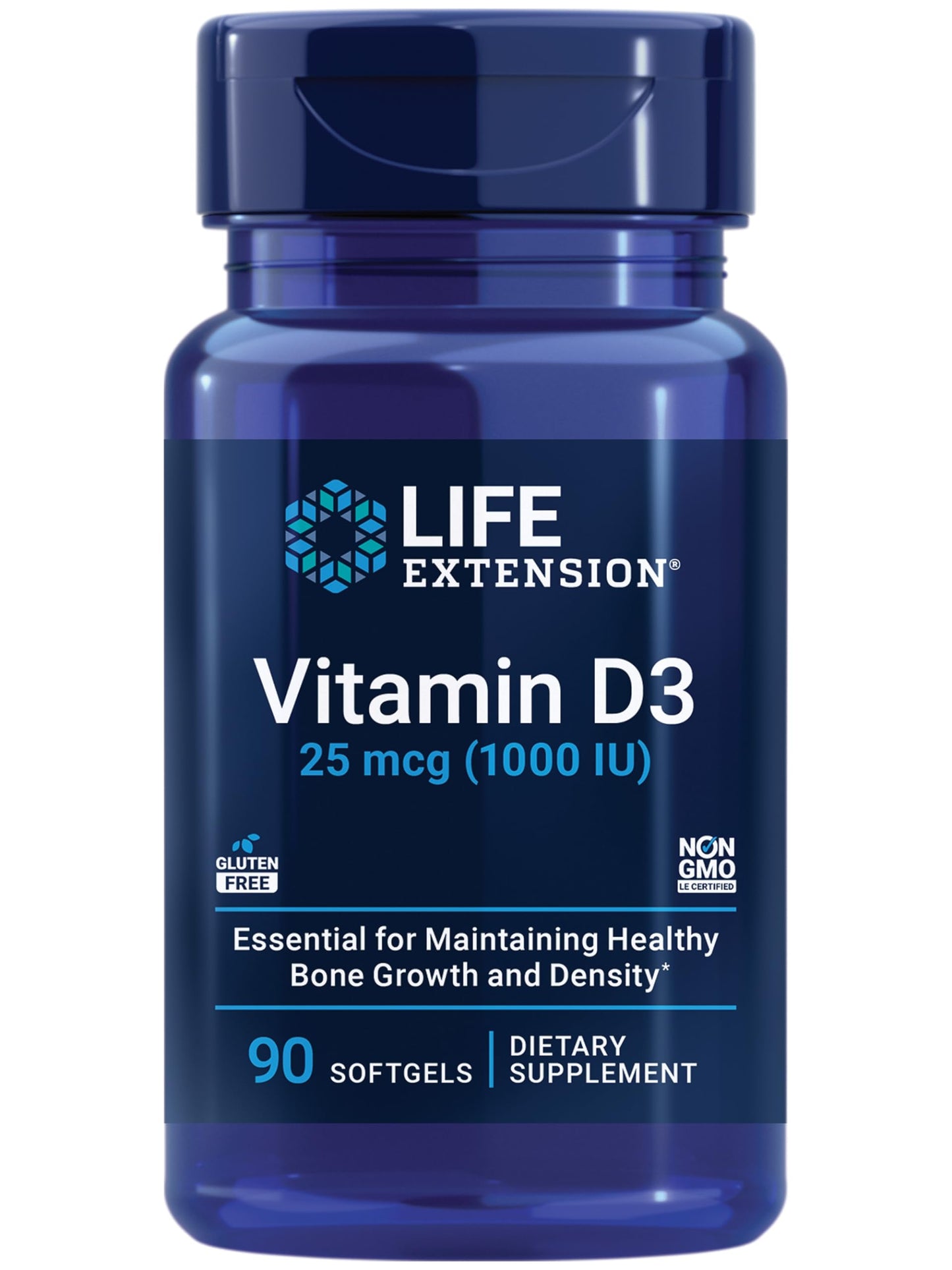Life Extension Vitamin D3 25 mcg (1000 IU) Immune System Support, Bone Health, Whole-Body Health, 90 Softgels