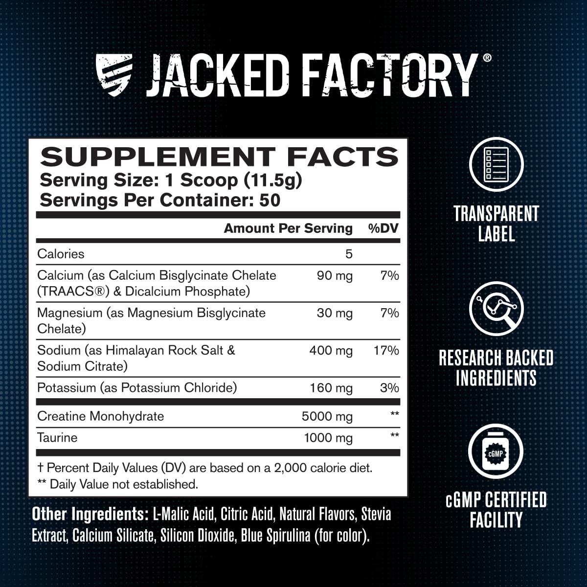 Jacked Factory Creatine Monohydrate + Electrolytes Powder, 50 Servings
