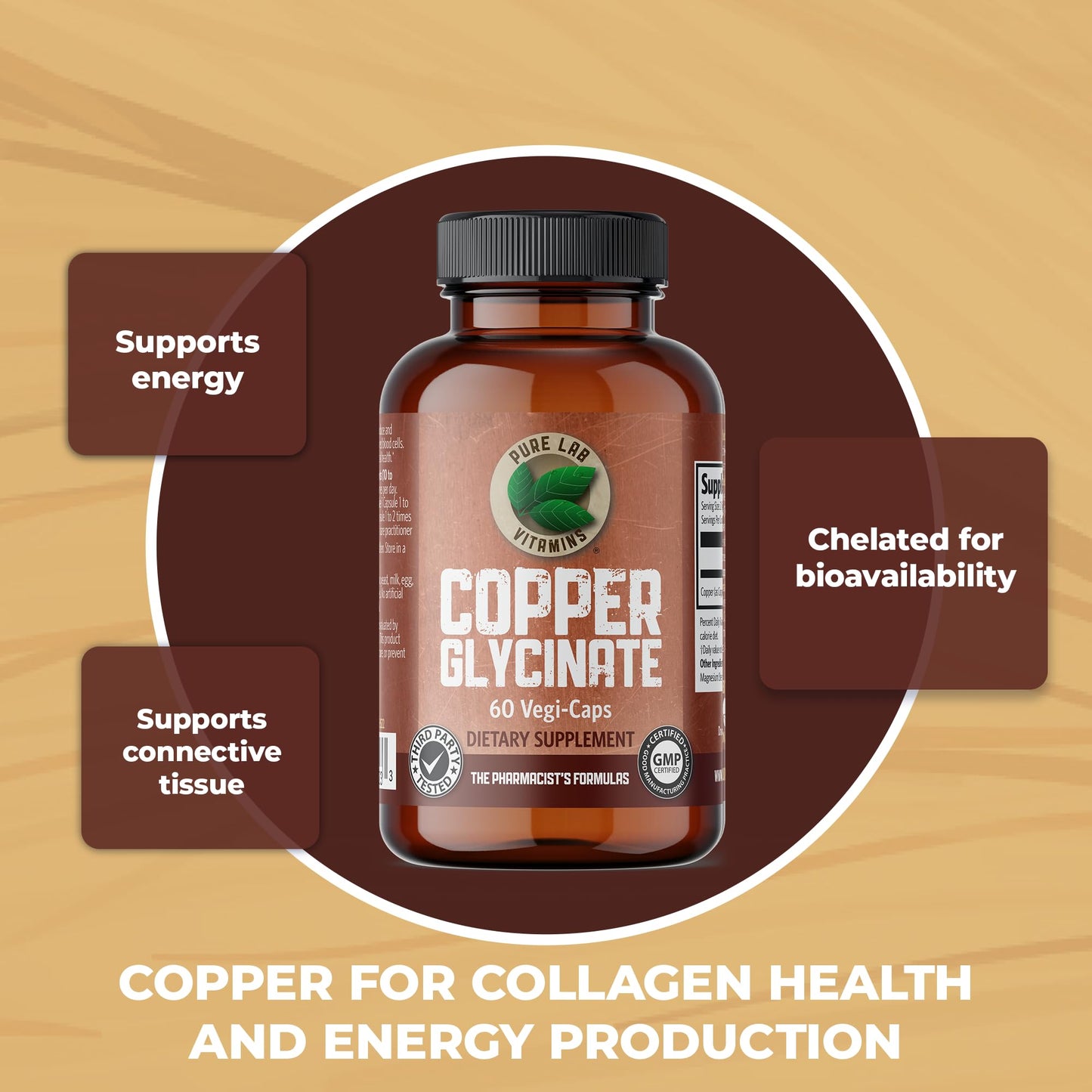 Pure Lab Vitamins Copper Glycinate 1 mg Capsule, 1 Count