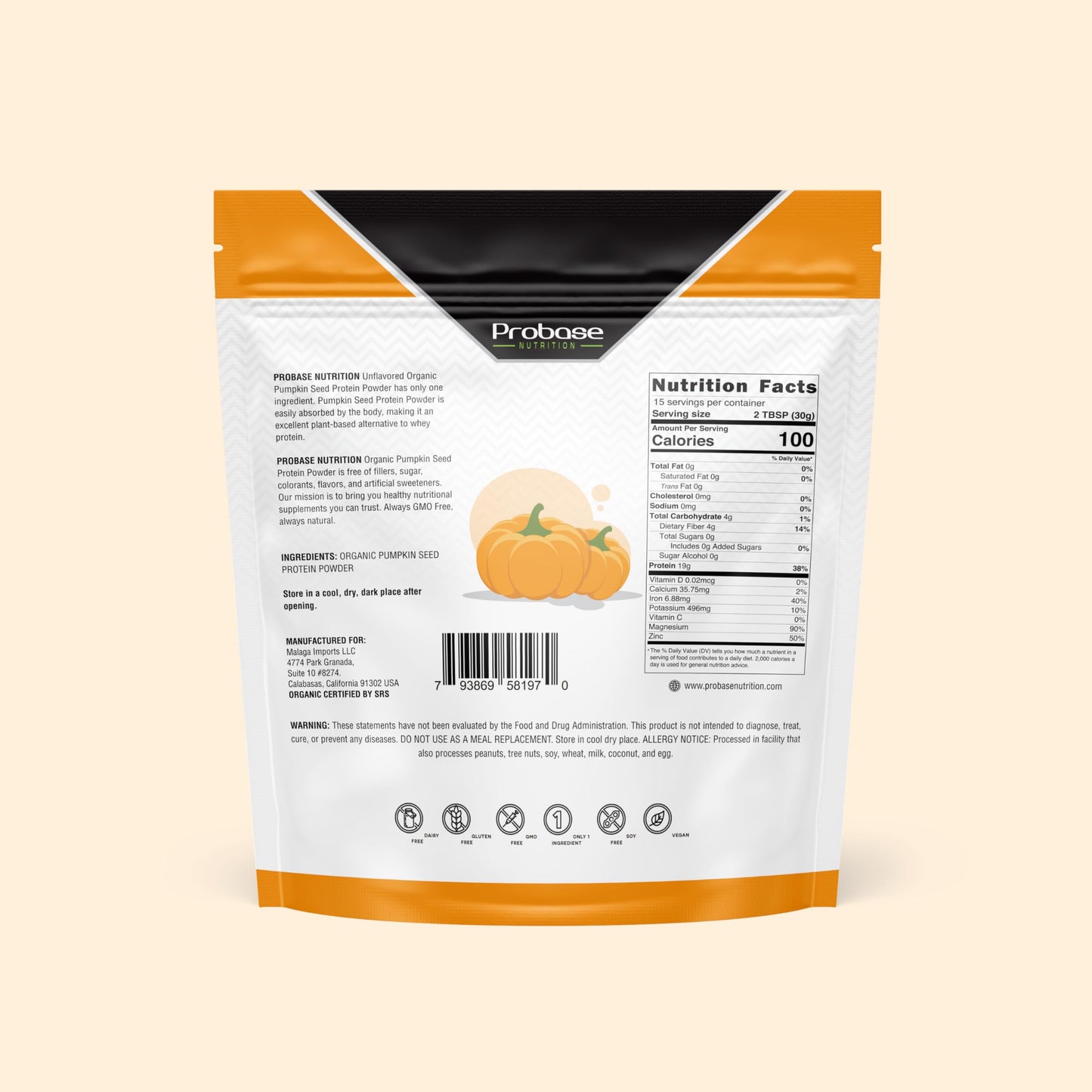 Probase Nutrition Pumpkin Seed Protein Powder, 16 oz