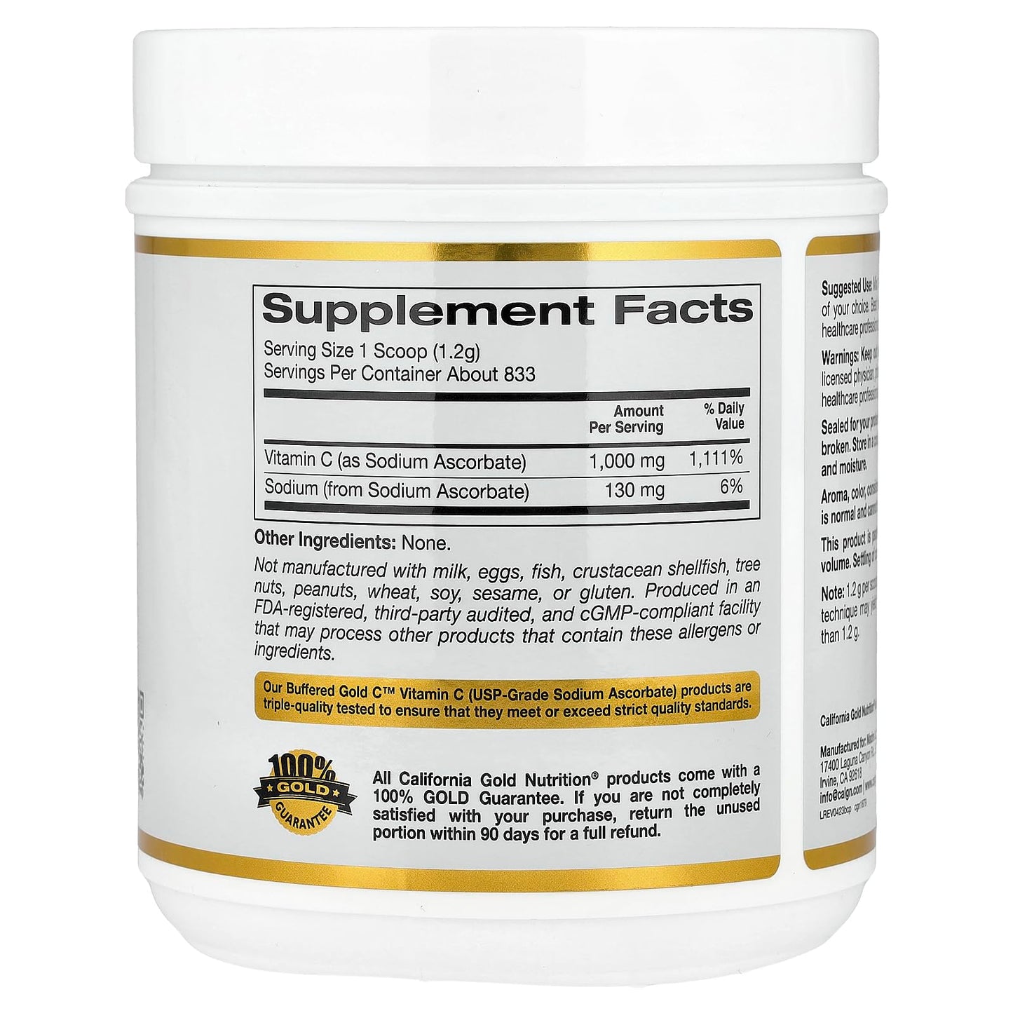 California Gold Nutrition Buffered Gold C Non-Acidic Vitamin C Powder, Sodium Ascorbate, 35.2 oz