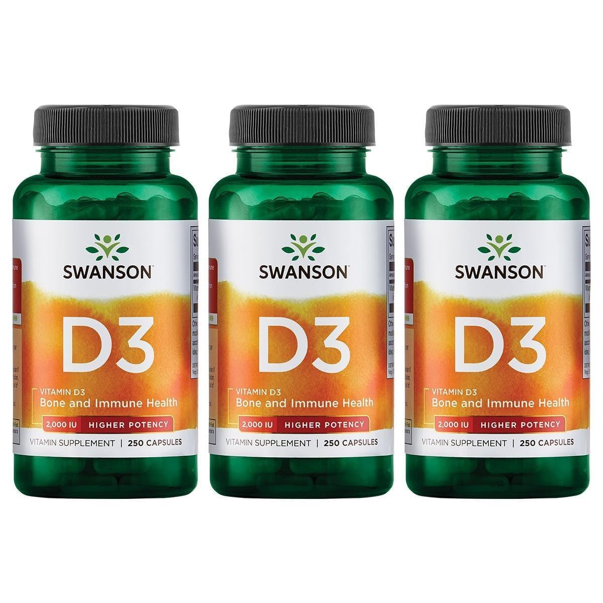 Swanson Vitamin D-3 2000 IU - Sunshine Vitamin Bone, Immune Support Capsules 750