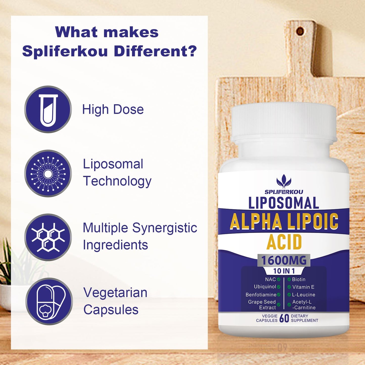 Spliferkou Liposomal Alpha Lipoic Acid 1600mg per Serving Capsules 60