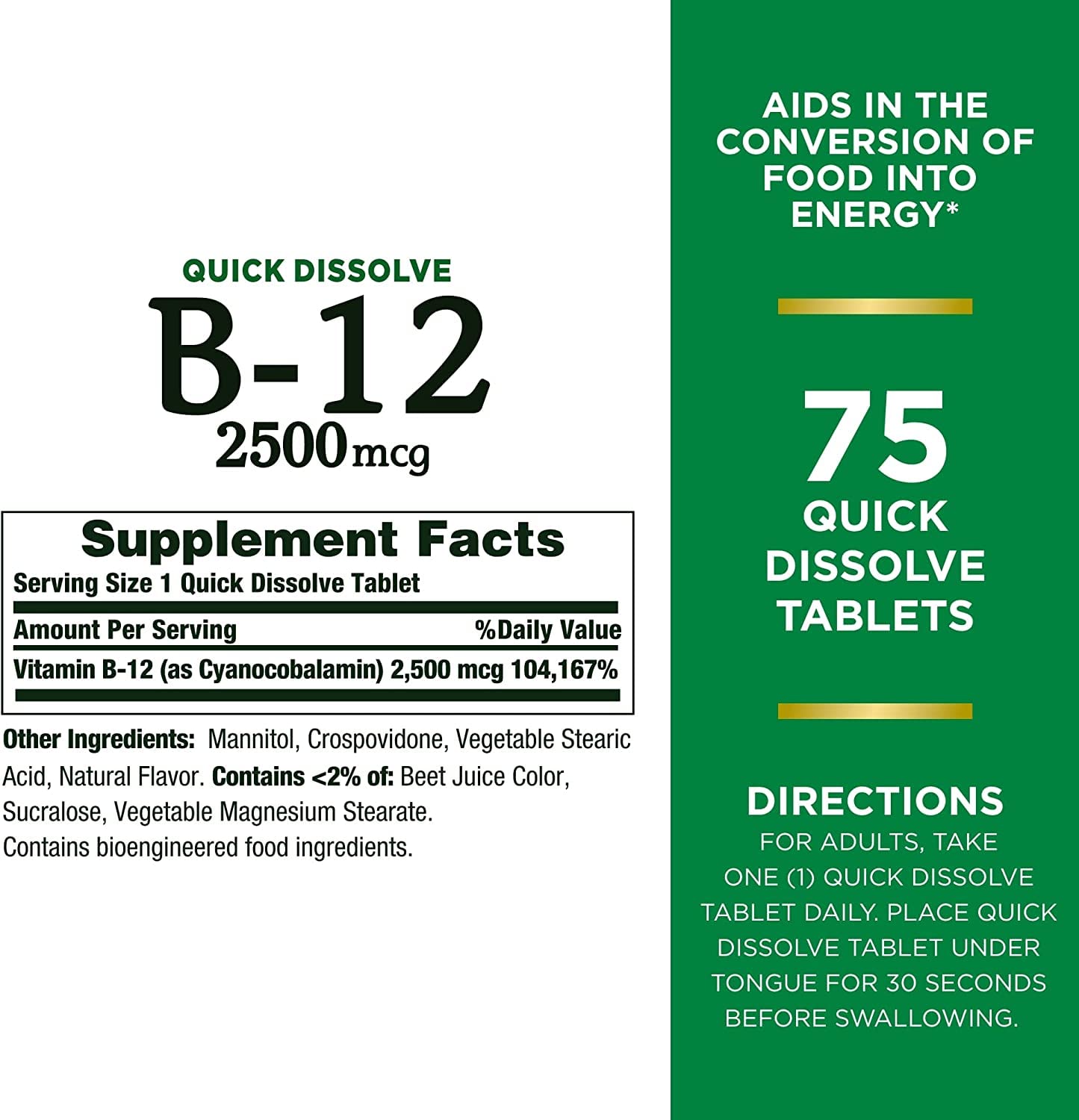 Nature's Bounty Vitamin B12 2500 mcg Tablets 150