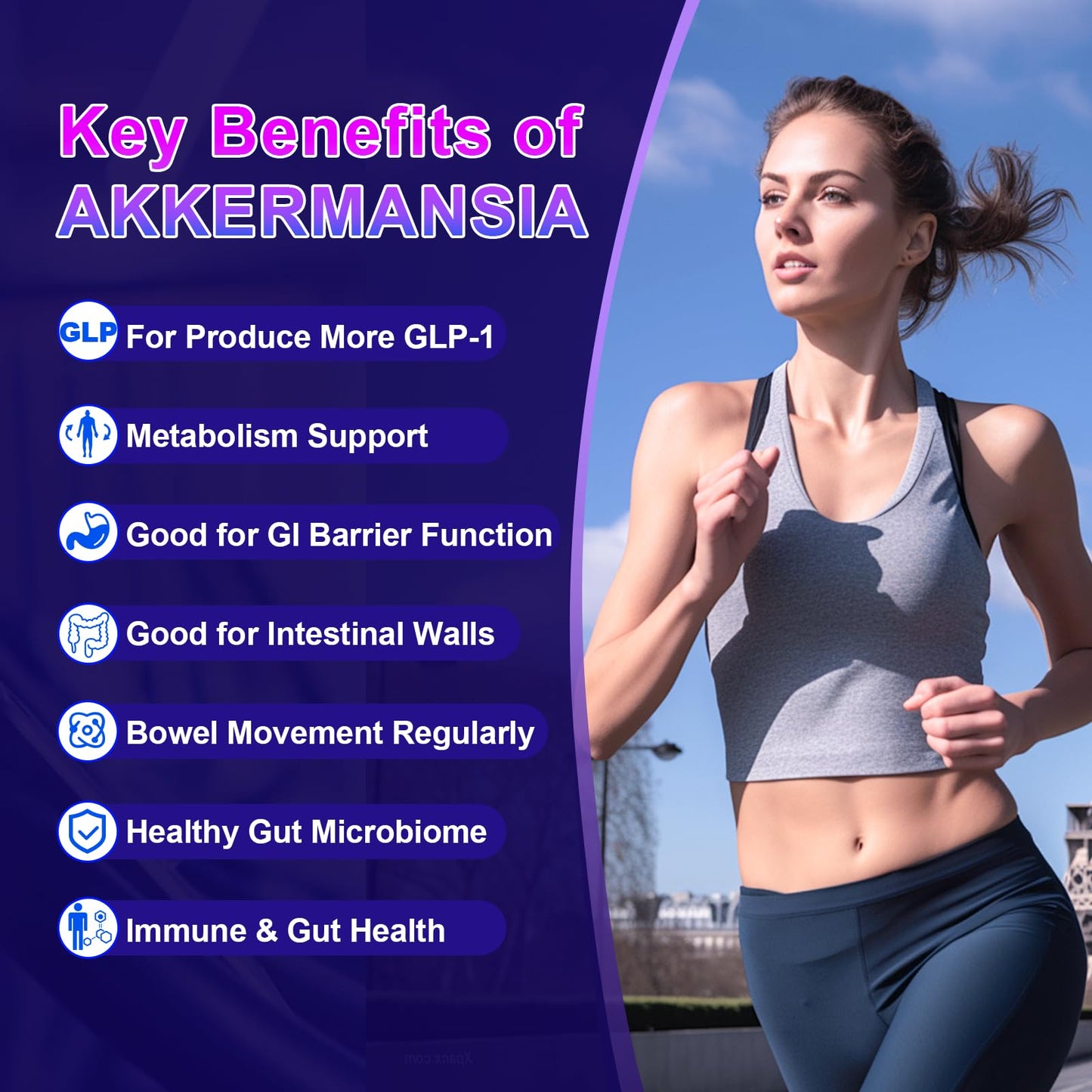 AKSDFM GLP-1 Supplement - 300 Billion AFU Akkermansia Probiotic for GLP-1 Production, Akkermansia Muciniphila, Capsule, 60 Count