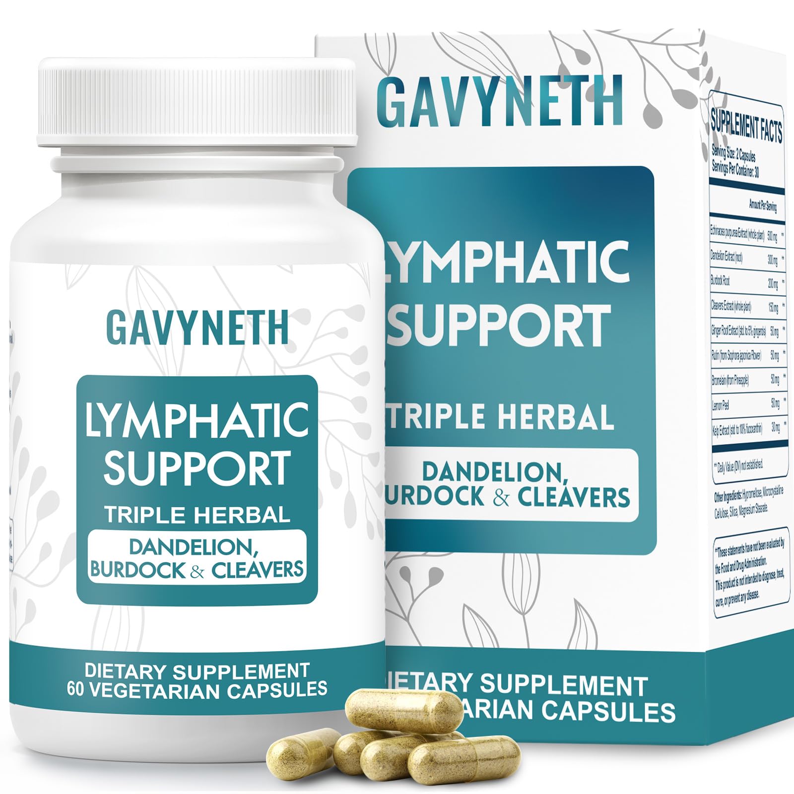 GAVYNETH Lymphatic Drainage Supplements Herbal Formula with Echinacea Capsules 60 Count