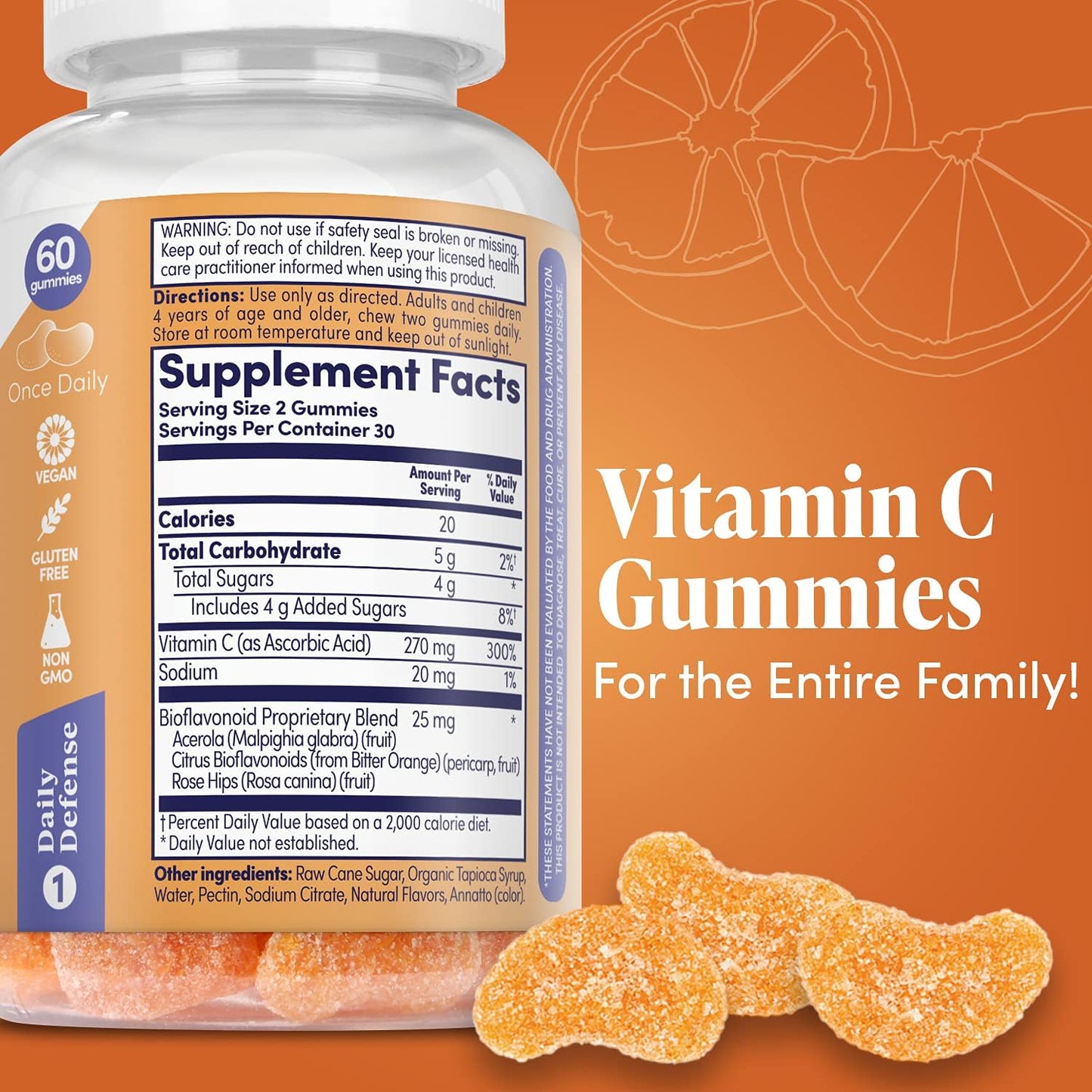 ZAND Orange C Gummies Immune Support with Vitamin C, Acerola & Rose Hips, 60 Gummies