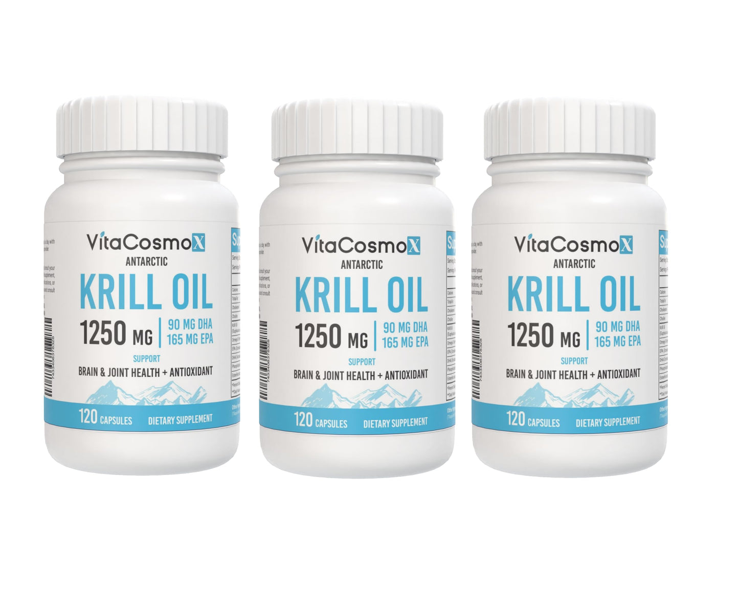 VitaCosmoX Antarctic Krill Oil 1250 mg Omega-3 Supplement Softgel 120 Count