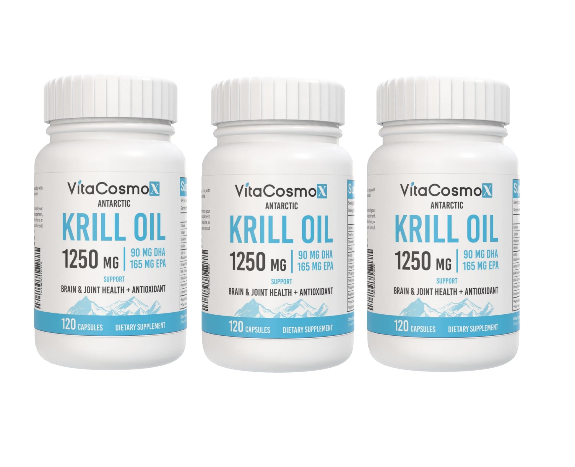 VitaCosmoX Antarctic Krill Oil 1250 mg Omega-3 Supplement Softgel 120 Count