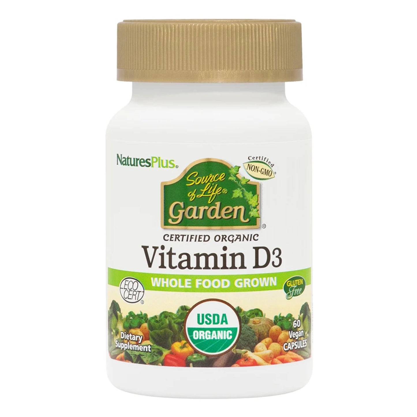 NaturesPlus Source of Life Garden Vitamin D3 Capsules, 60 Count