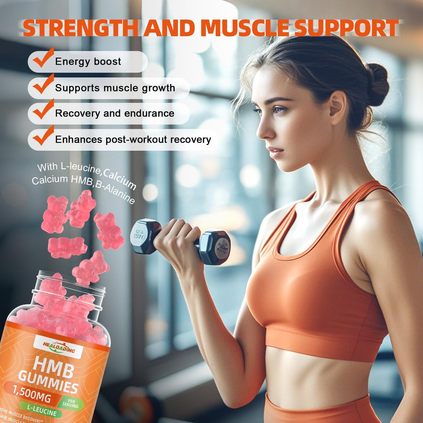 HEALOADING HMB and Leucine Gummies, 60 Gummies