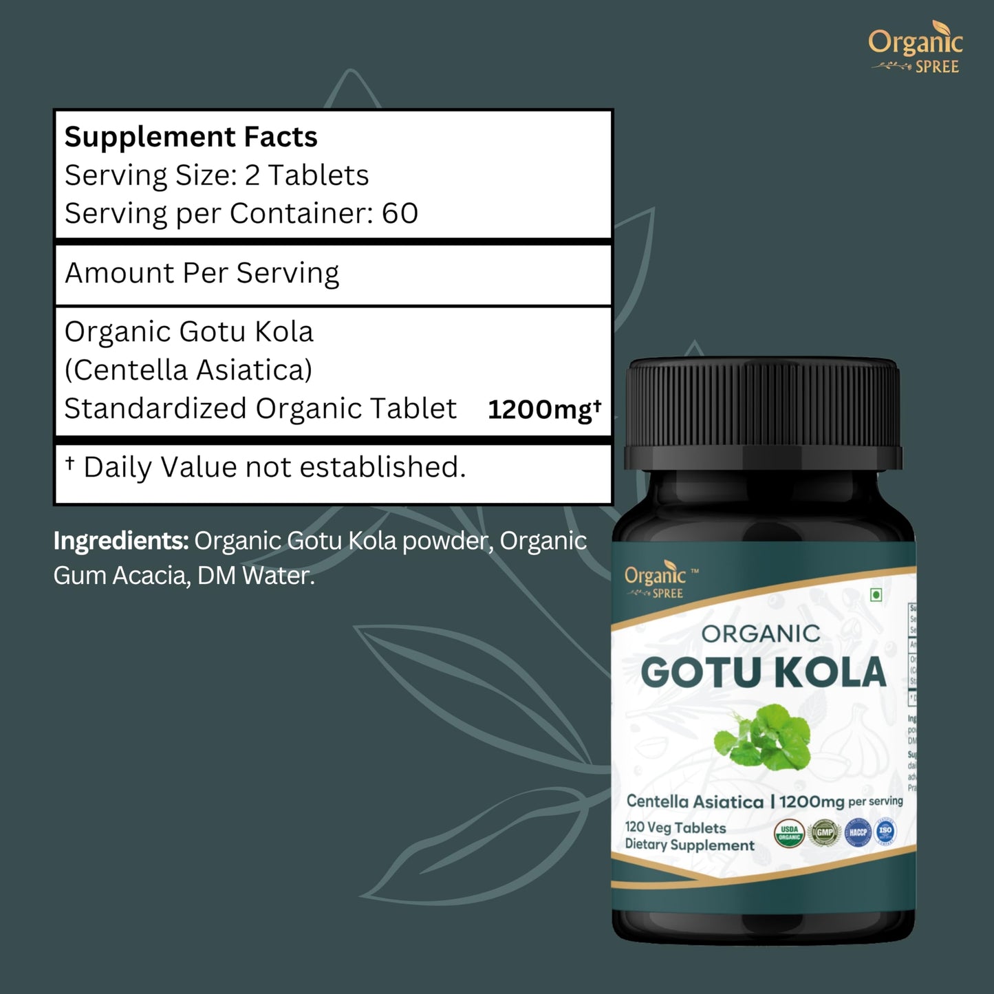 ORGANIC SPREE Gotu Kola Tablets, 120 Tablets