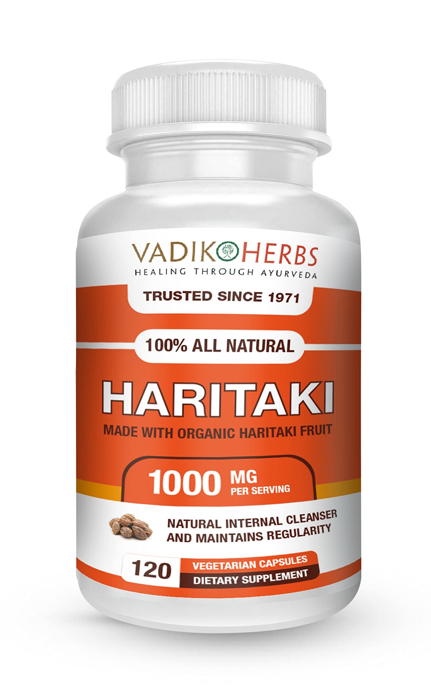 Vadik Herbs Certified Organic Haritaki (Terminalia Chebula) Capsules, 100 Count