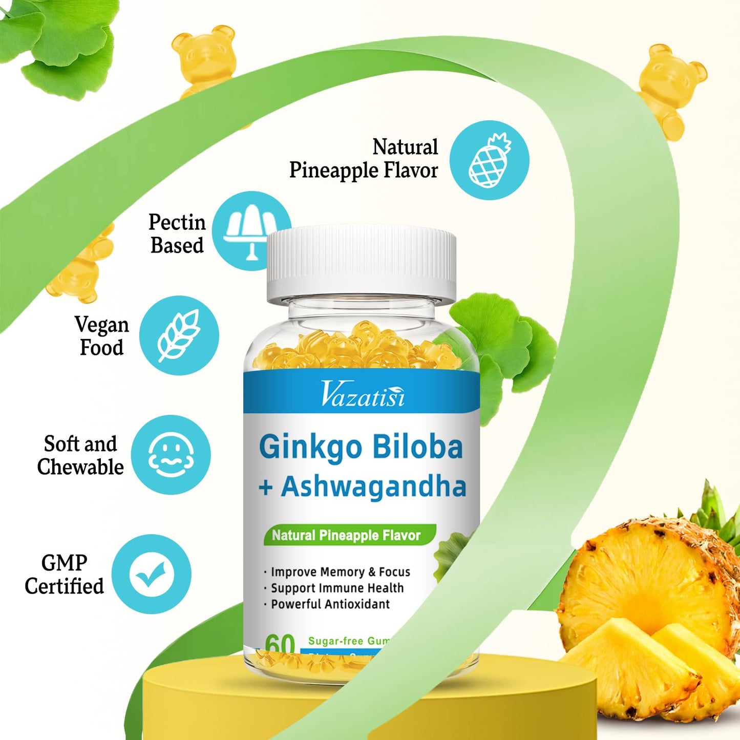 Vazatisi Ginkgo Biloba Gummies 240MG, 120 Gummies