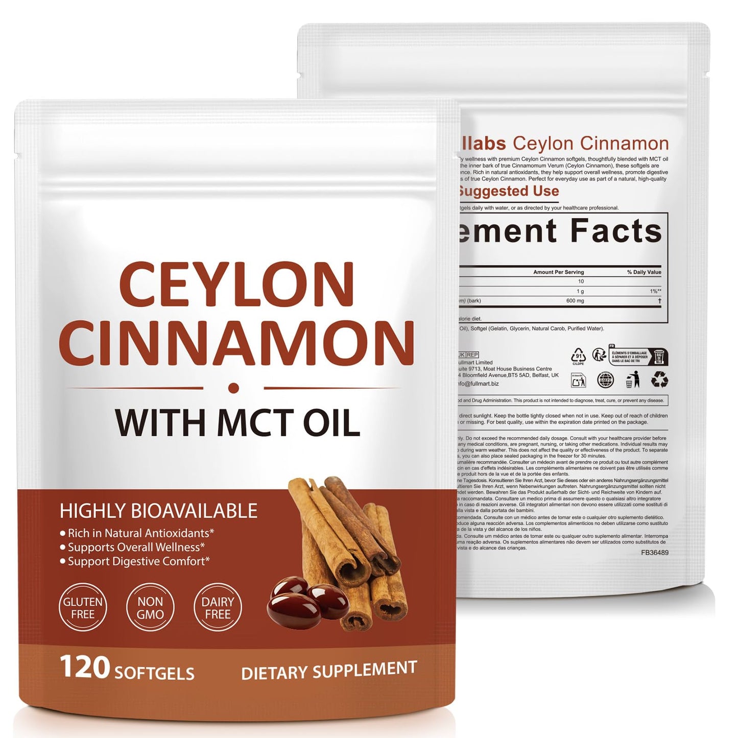 laraspi Ceylon Cinnamon Capsule with MCT Oil, Non-GMO, Gluten-Free, 1 Capsule