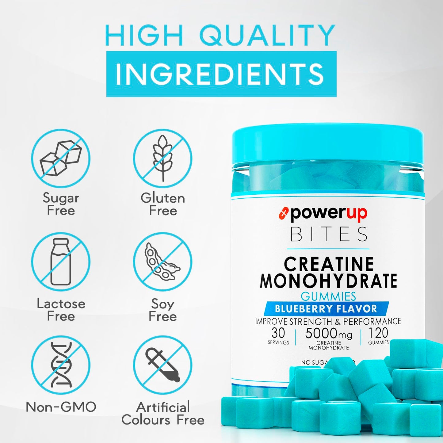 PowerUp Bites Creatine Monohydrate Gummies 120 Count