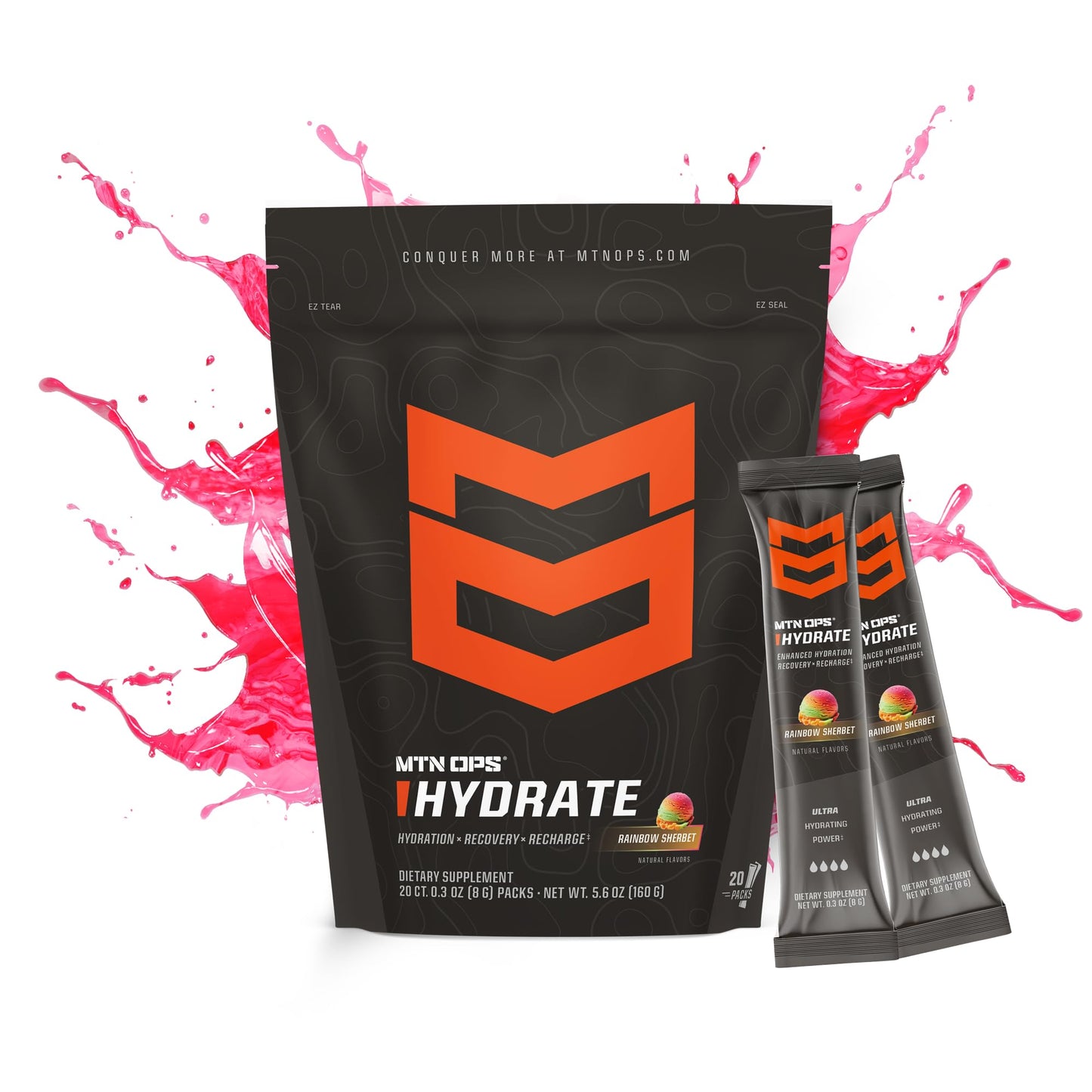 MTN OPS Hydrate Sugar Free Electrolyte Packets Powder 5.6 Ounce