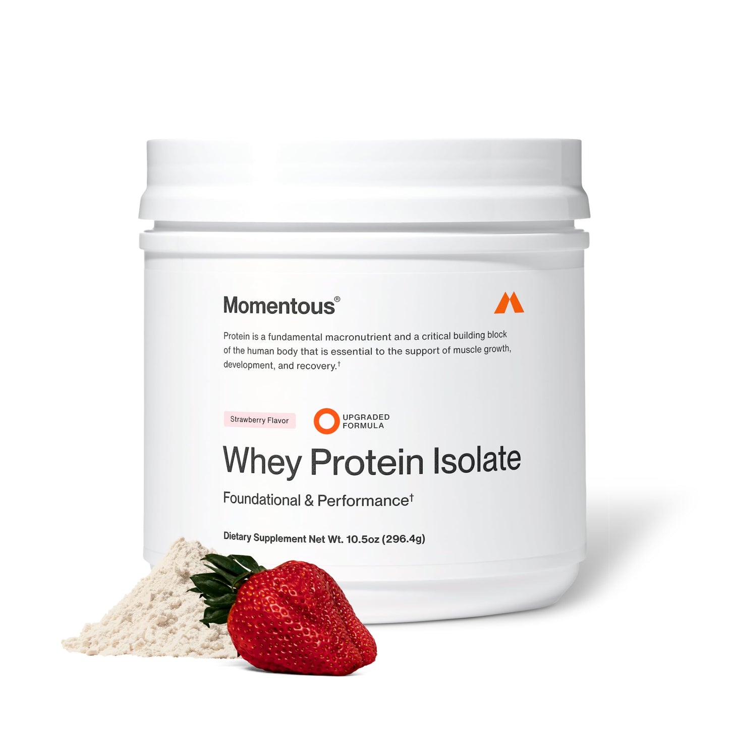 Momentous Essential Grass-Fed Whey Protein Powder Strawberry, 12 Servings