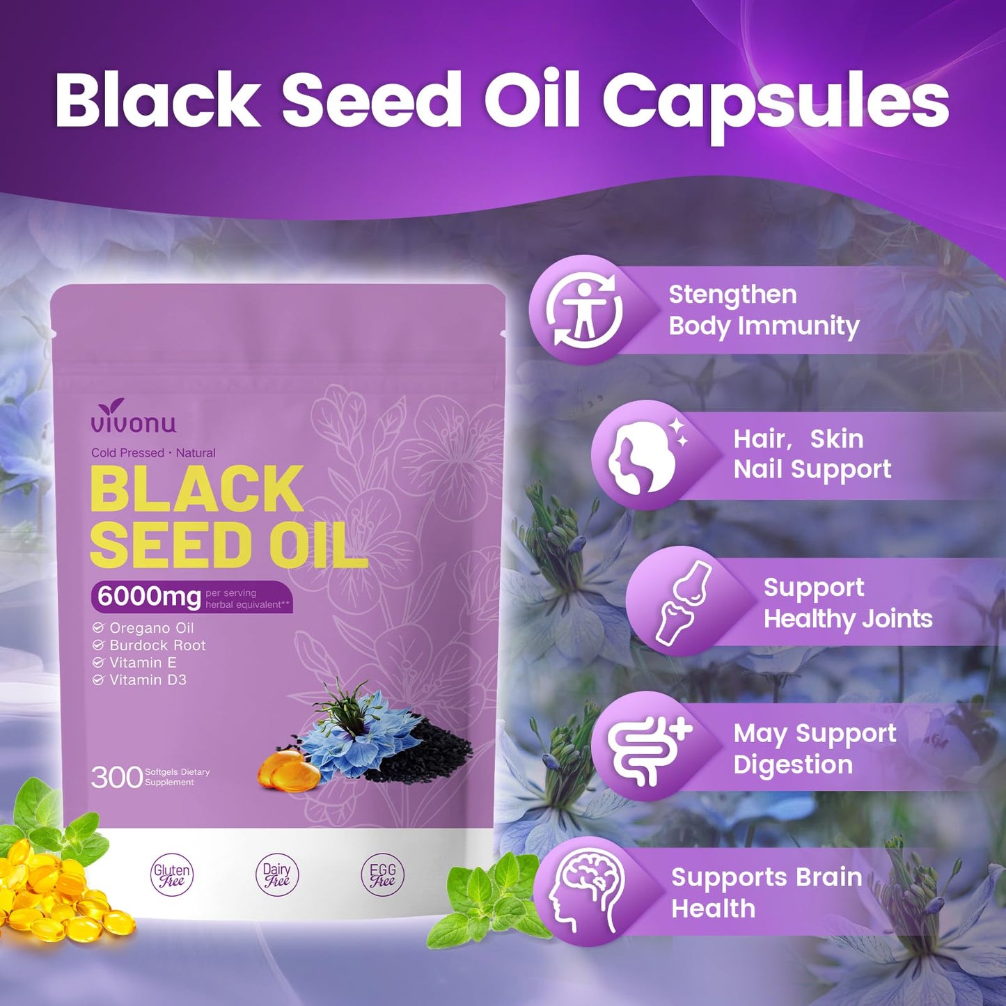 VivoNu Black Seed Oil Softgels 900 Count