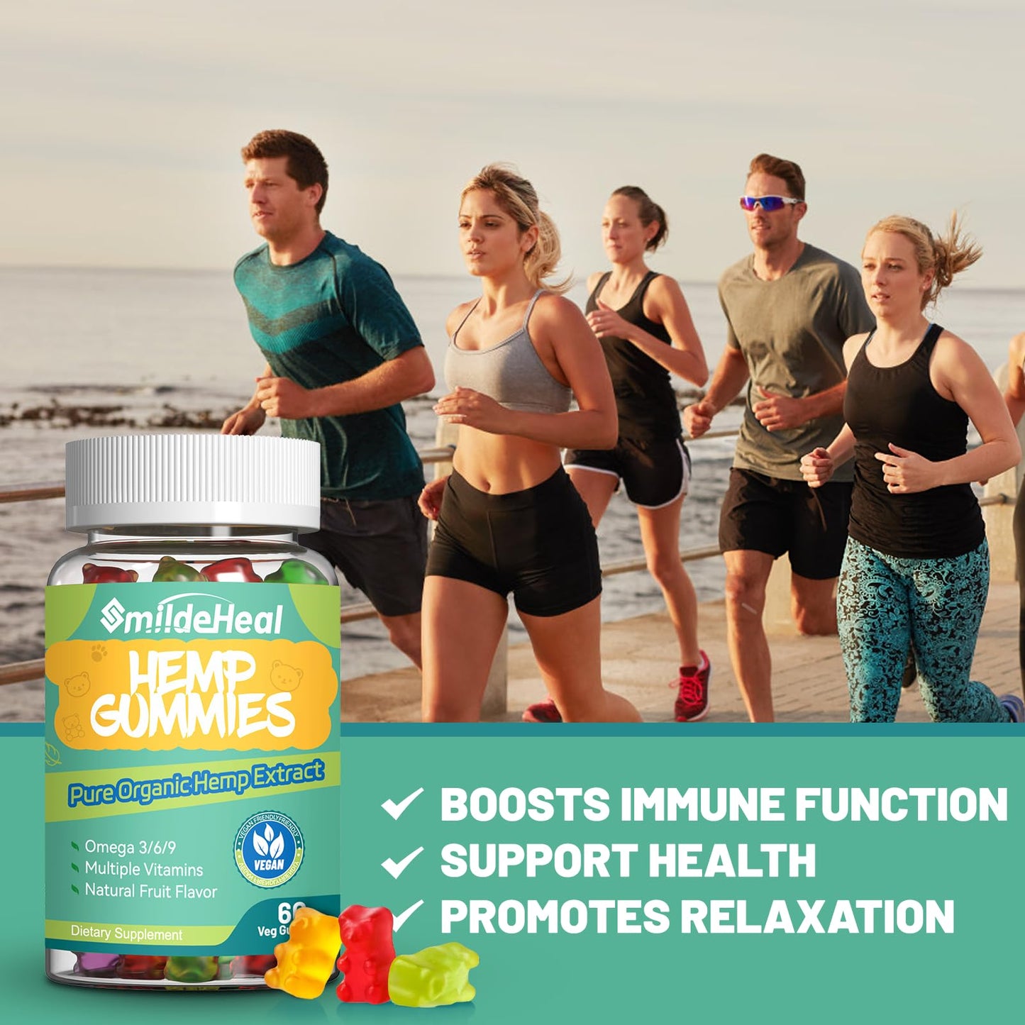 SmildeHeal Organic Hemp Gummies with Hemp Oil Extract, 120 Gummies