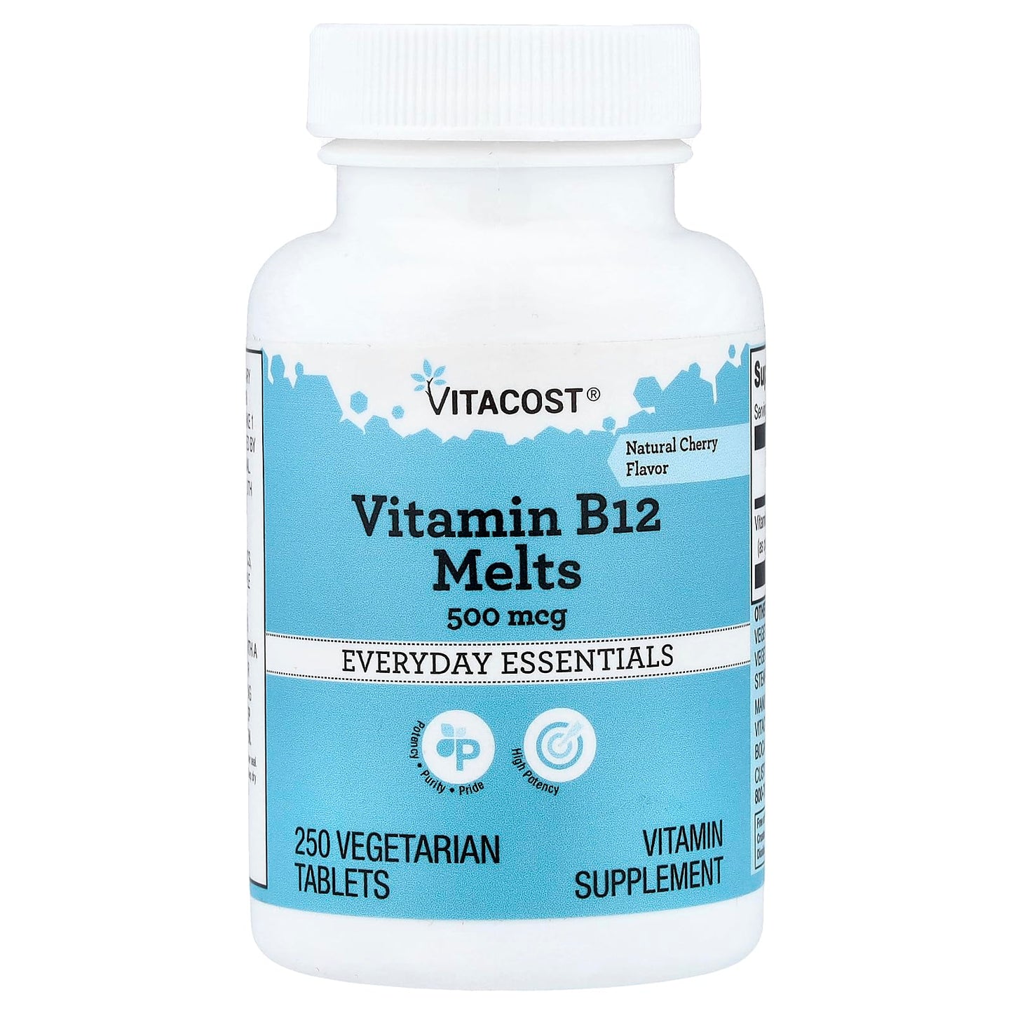 Vitacost Brand Vitamin B12 Melts, Natural Cherry, 500 mcg Vegetarian Tablet, 1 Count