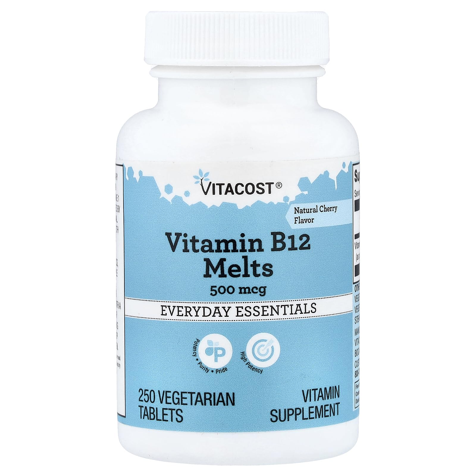 Vitacost Brand Vitamin B12 Melts (500 mcg), Natural Cherry, Vegetarian Tablet, 250 Tablets