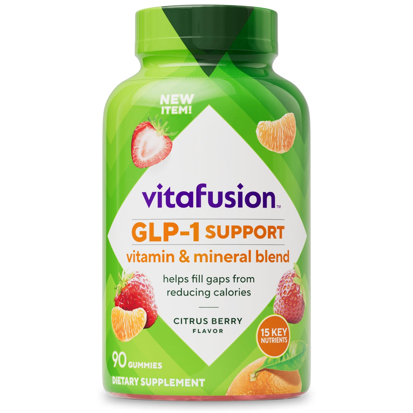 Vitafusion GLP-1 Support Multivitamin, Vitamin and Mineral Blend, 15 Essential Nutrients, Citrus Berry Flavor Gummy 90 Count
