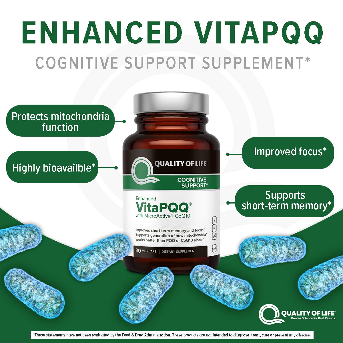Quality of Life VitaPQQ with MicroActive CoQ10-SR Premium Supplement 60 Capsules