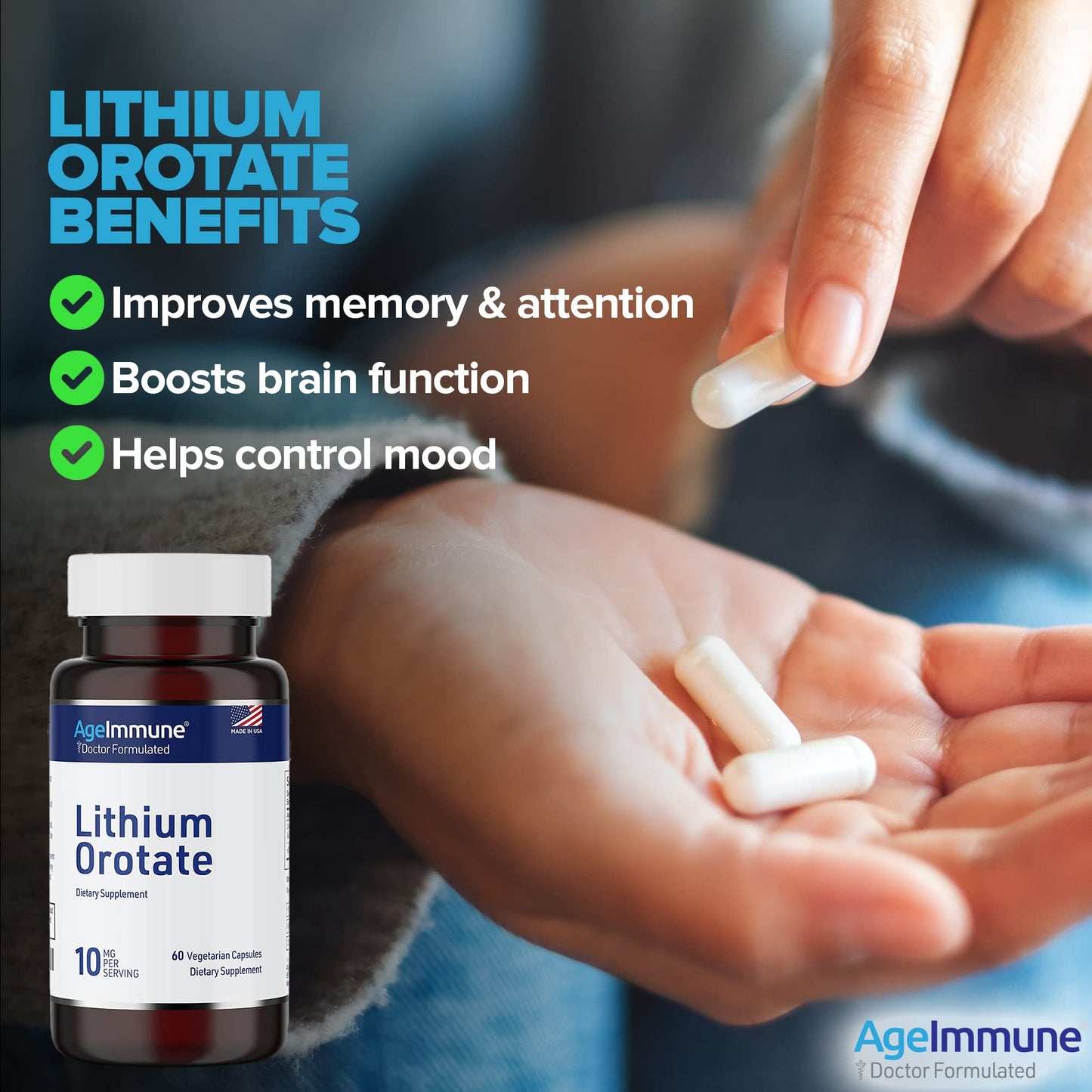 AgeImmune Lithium Orotate 10mg Capsule, 120 Count