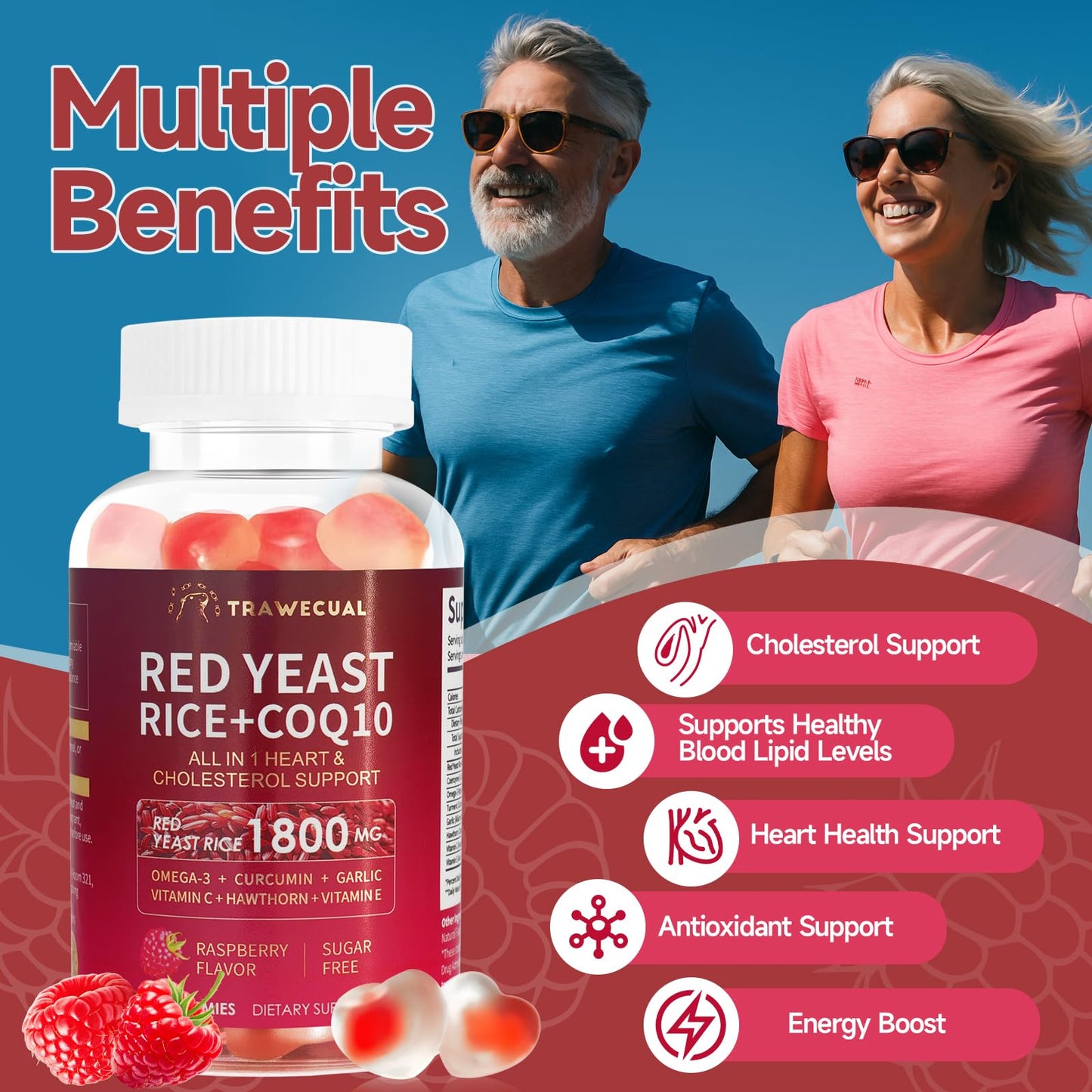 Trawecual Red Yeast Rice 1800mg with 200mg CoQ10 Gummies, 60 Count