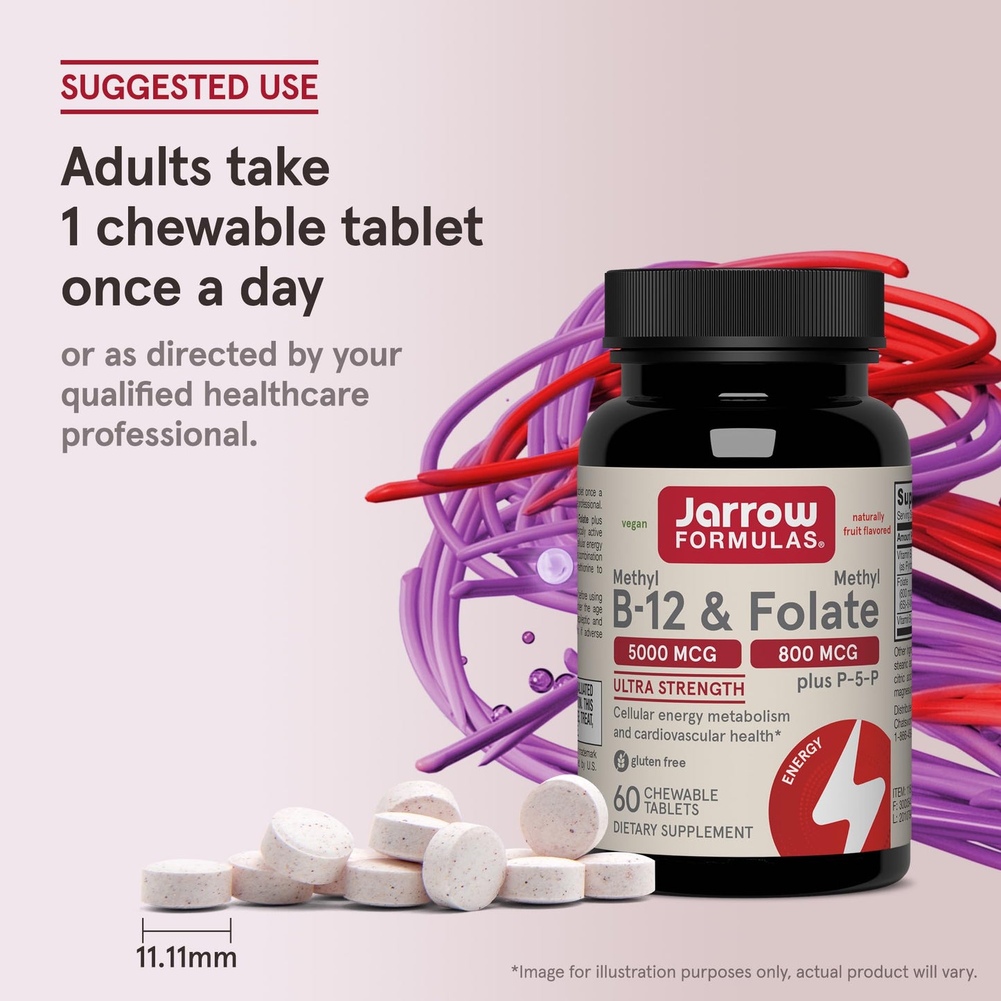 Jarrow Formulas Methyl B-12 & Methyl Folate Supplement Chewable 60 Count