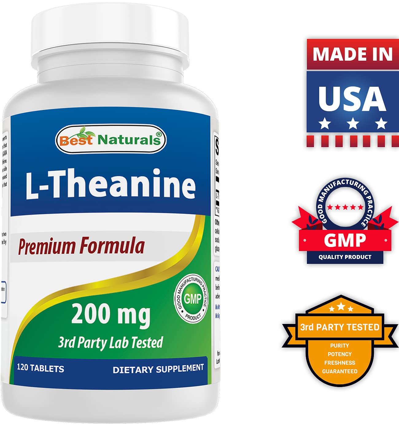 Best Naturals L-Theanine 200mg per Tablet (400mg per 2 Tablets), 240 Tablets